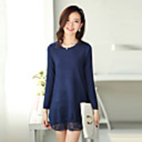 Mlgs Fashion Tencel Spitze Langarm-Strickkleid (Dark Blue)