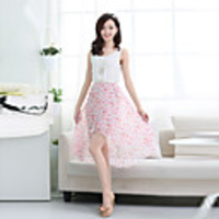 Mlgs Mode Folding Stitching Floral Hem Chiffon-Kleid (rot)