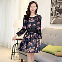 Mlgs Mode Printing Perle Taille Chiffon-Kleid (Dark Blue)