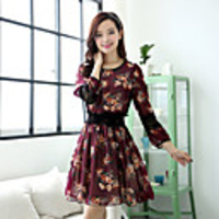 Mlgs Mode Printing Perle Taille Chiffon-Kleid (purpurrot)