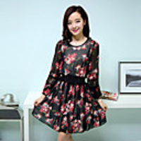 Mlgs Mode Printing Perle Taille Chiffon-Kleid (Schwarz)