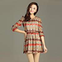 Mlgs Printing Sieben Hülse Taille Kleid (Orange)