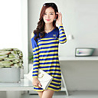 Mlgs trägerlosen Streifen Tencel Langarm-Kleid (Blau)