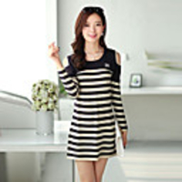 Mlgs trägerlosen Streifen Tencel Langarm-Kleid (Dark Blue)