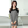 Mlgs trägerlosen Streifen Tencel Langarm-Kleid (Schwarz)