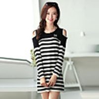 Mlgs trägerlosen Streifen Tencel Langarm-Kleid (Schwarz)