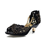MLKL Diamant Wasserdicht Sandalen Fischkopf mit Hohl Thin Heel Black Shoes In 301