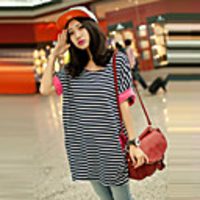 MM Fisch Frauen Korean Kontraststreifen Kurzarm T-Shirt (71 Schirm-Farbe)