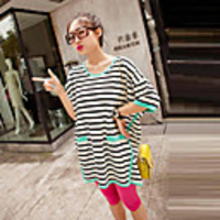 MM Fisch Frauen Korean Kontraststreifen Kurzarm T-Shirt (74 Schirm-Farbe)