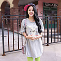 MM Fisch Frauen Korean Lässige Große gesticktes T Shirt (1 hellgrau)