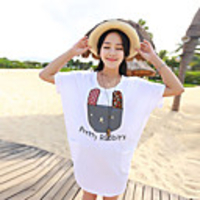 MM Fisch Frauen Korean Lässige Hieb-Hülsen-Large-T-Shirt (10 White)