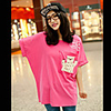 MM Fisch Frauen Korean Lässige Print Kurzarm T-Shirt (77 Fuchsia)