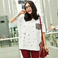 MM Fisch Frauen Korean Lässige Splice Kurzarm T-Shirt (75 weiß)