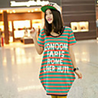 MM Fisch Frauen Korean Lässige Streifen Kurzarm T-Shirt (62 Schirm-Farbe)