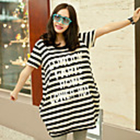 MM Fisch Frauen Korean Lässige Streifen Kurzarm T-Shirt (63 Schirm-Farbe)