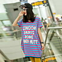 MM Fisch Frauen Korean Lässige Streifen Kurzarm T-Shirt (64 Schirm-Farbe)