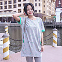 MM Fisch Frauen Koreanisch Cartoon Print Lässige Large-T-Shirt (5 hellgrau)