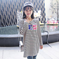 MM Fisch Frauen koreanische Streifen Briefe drucken Lässige Large-T-Shirt (20 Schirm-Farbe)