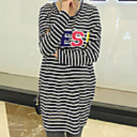 MM Fisch Frauen koreanische Streifen Briefe drucken Lässige Large-T-Shirt (21 Schirm-Farbe)