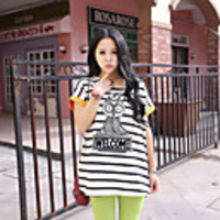 MM Fisch Frauen koreanische Streifen Eulen Lässige Large-T-Shirt (24 Schirm-Farbe)