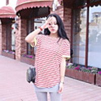 MM Fisch Frauen koreanische Streifen Leger Kurzarm T-Shirt (31 Schirm-Farbe)