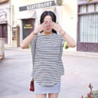 MM Fisch Frauen koreanische Streifen Leger Kurzarm T-Shirt (32 Schirm-Farbe)