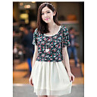 MMS Bedruckte T-Shirt-Kleid mit Chiffon-Weste Zwei-Stück-Set A