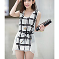 MMS-Chiffon-Kleid-Weste-Plaid