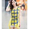 MMS-Chiffon-Kleid-Weste-Plaid (Gelb)