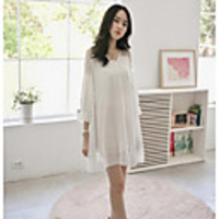 MMS Damen Gepunktete Mesh-Chiffon-Kleid Stitching (weiß)