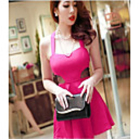 MMS Damen Sexy Mesh-Stitching Straped Kleid (Fuchsia)