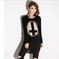 MMS Fake-Two-Piece-Kreuz Printed Langarm-T-Shirt (schwarz)