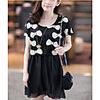MMS Gedruckt Strick-T-Shirt mit Chiffon-Weste-Kleid Two-Piece Ein Set (schwarz)