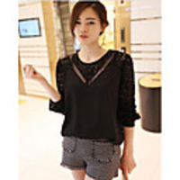MMS Lace Stitching Bat-Ärmelhohl Shirt (schwarz)