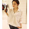 MMS Lace Stitching Bat-Sleeved Shirt (weiß)