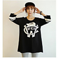 MMS Printed lose um den Hals Dreiviertelärmel T-Shirt