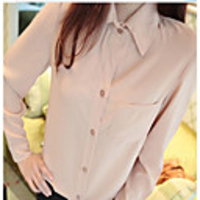 MMS-Revers Schlank Langarm-Chiffon-Shirt (Pink)