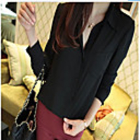 MMS-Revers Schlank Langarm-Chiffon-Shirt (schwarz)