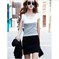 MMS Schlank mit V-Ausschnitt Kurzarm-Kleid (Grau)