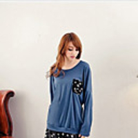 MMS-Sterne-Stitching Printed Chiffon gefälschte zweiteilige Shirt (blau)