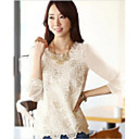 MMS wulstige Spitze Langarm-Chiffon-Shirt (weiß)