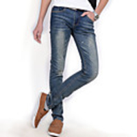 MNR Männer punktierte dünne beiläufige Bleistift Jeans (Hellblau)