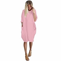 mnyycxen Frauen Kokon Midi Kleid,  lässige Blase Saum Tunika mit Rundhalsausschnitt und Taschen (l,  pink) Lightinthebox