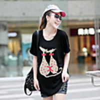 Modal Bedruckte T-Shirt Fhonier Damen Kurzarm 266