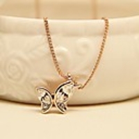 Mode Accessoires Charming Kristall Schmetterling Rose vergoldet Anhänger Halskette für Frauen