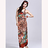 Mode Damen Bohemian Style Abnehmen Leopard-Druck QMilch Maxikleid (Screen Color)