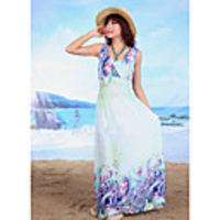 Mode Damen Bohemian Style Abnehmen stufenweise Farbe QMilch Sleevless Maxikleid (blau)