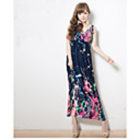 Mode Damen Bohemian Style Aquarell Druck QMilch Sleevless Kleid (Screen Color)