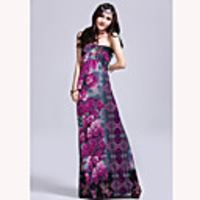Mode Damen Bohemian Style Elegante Bateau Halter Printing QMilch Maxi Kleid (lila)