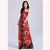 Mode Damen Bohemian Style Elegante Bateau Halter Printing QMilch Maxi Kleid (rot)